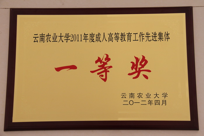 云南农业大学2011年度成人高等教育工作先进集体一等奖